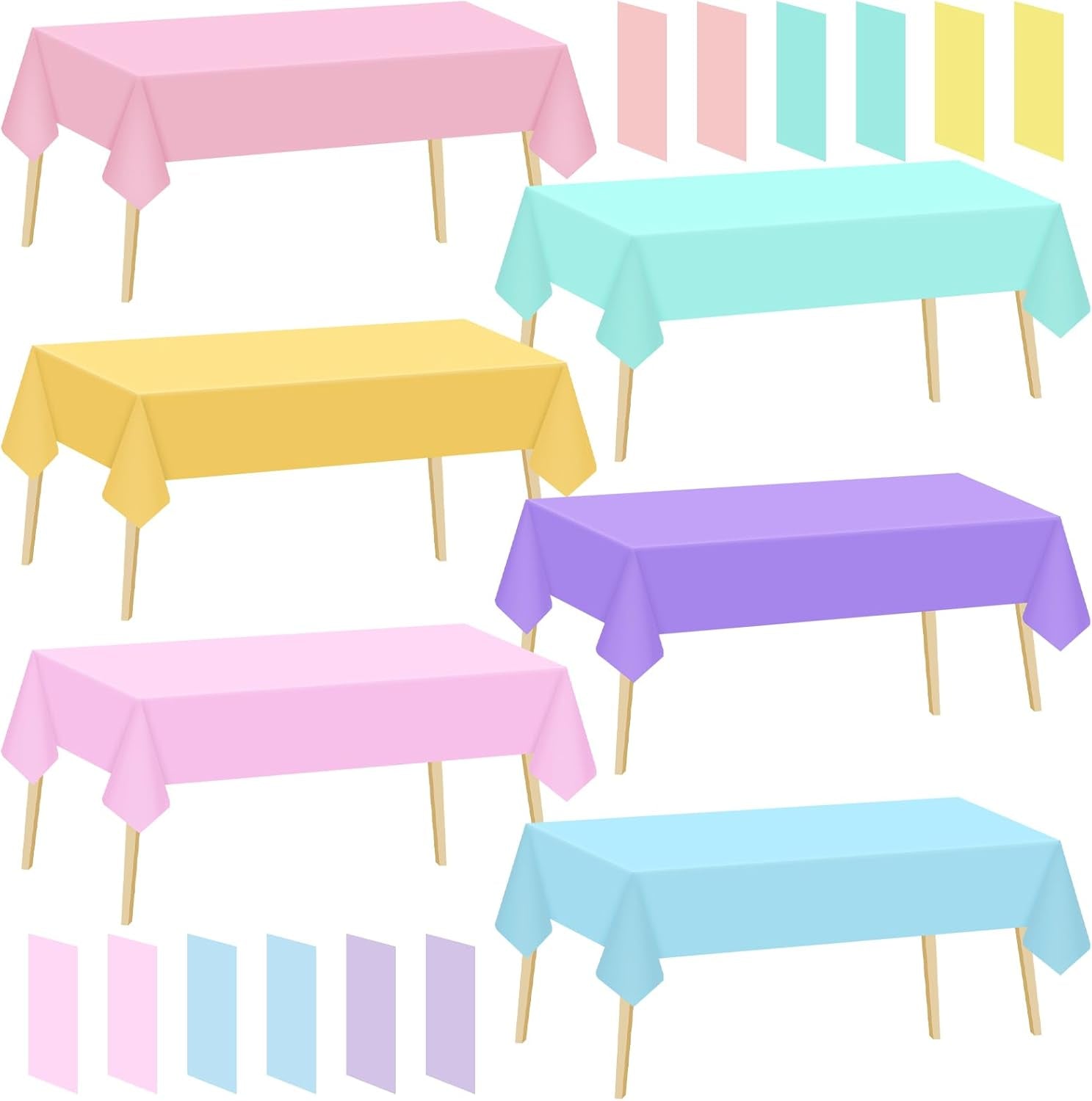 12 Pcs Pastel Tablecloths Rainbow Mix Color Plastic Tablecloth 54 X 108 Inch Disposable Rectangle Table Covers for Wedding Baby Shower Ice Cream Girls Birthday Party Summer Decorations