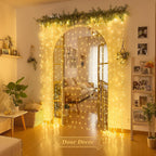 200 LED Christmas Curtain Lights Battery Operated & USB Plug In, 8 Modes Warm White Curtain String Lights for Backdrop Bedroom Classroom Wedding Party Decorations