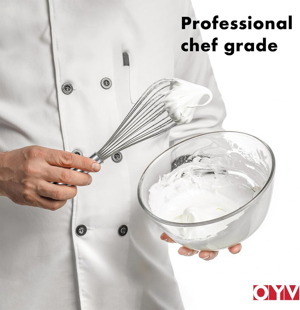 18/10 Stainless Steel Whisk, Ergonomic Handle, Dishwasher Safe Metal Whisk, Professional Whisk for Kitchen Cooking, Perfect for Blending, Whisking, Baking, and Beating, 10-Inch Wire Wisk