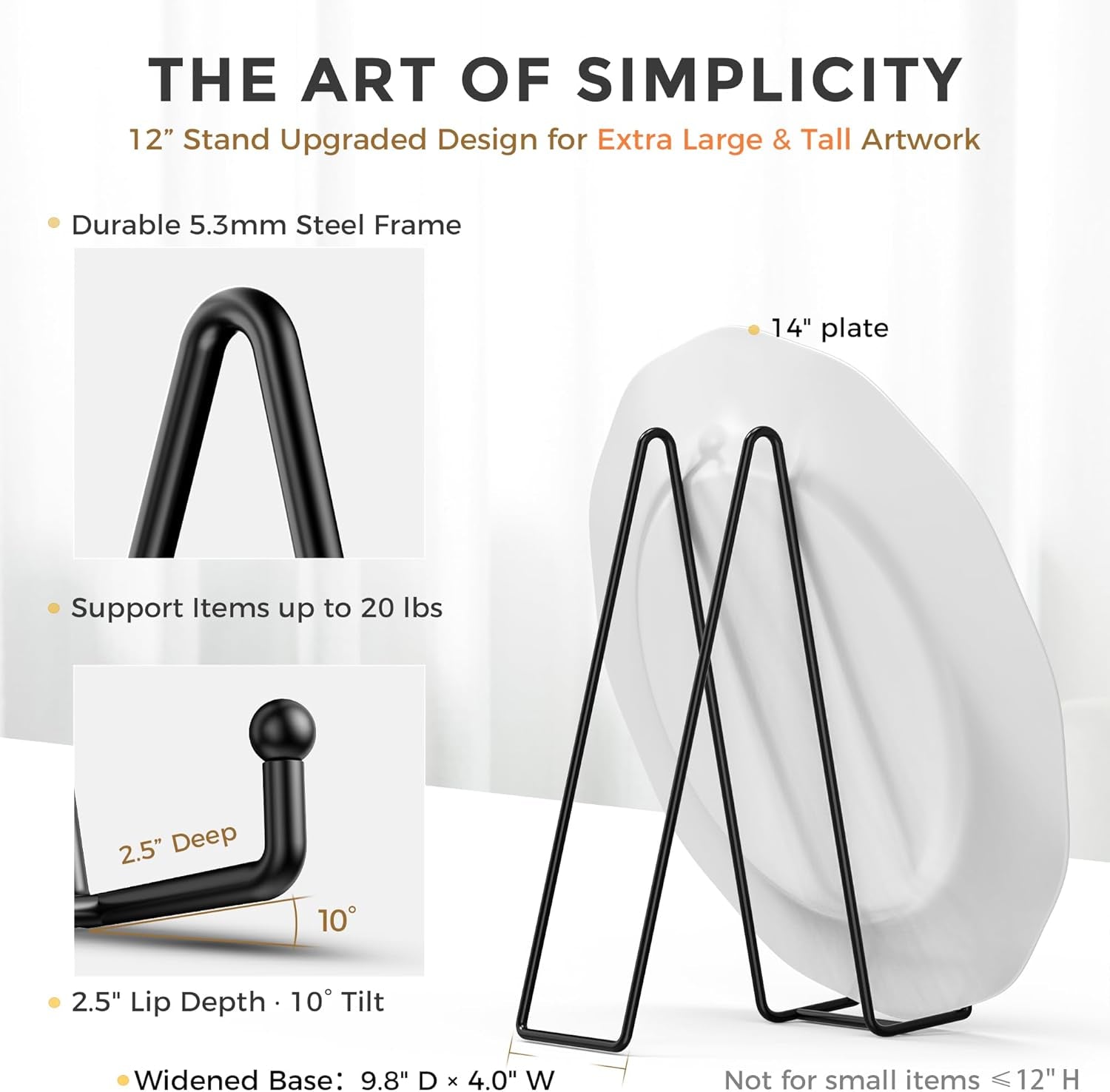 3 Pack 12 Inch Plate Stands for Display - Large, Metal Picture Frame Holder Stand + Easels for Decorative Platter, Book, Plaque, Photo, Table Top Art