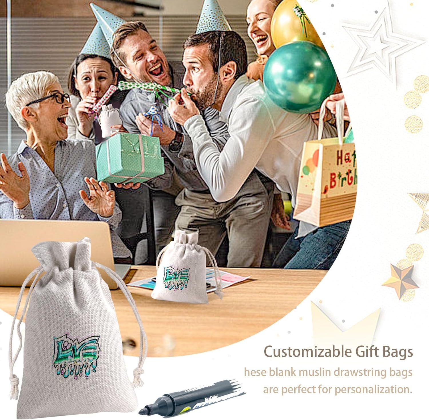 24PCS Cotton Drawstring Bags, 4 X 6 Inch Reusable Muslin Sachet Bag Coffee Tea Brew for Christmas Party Home Supplies