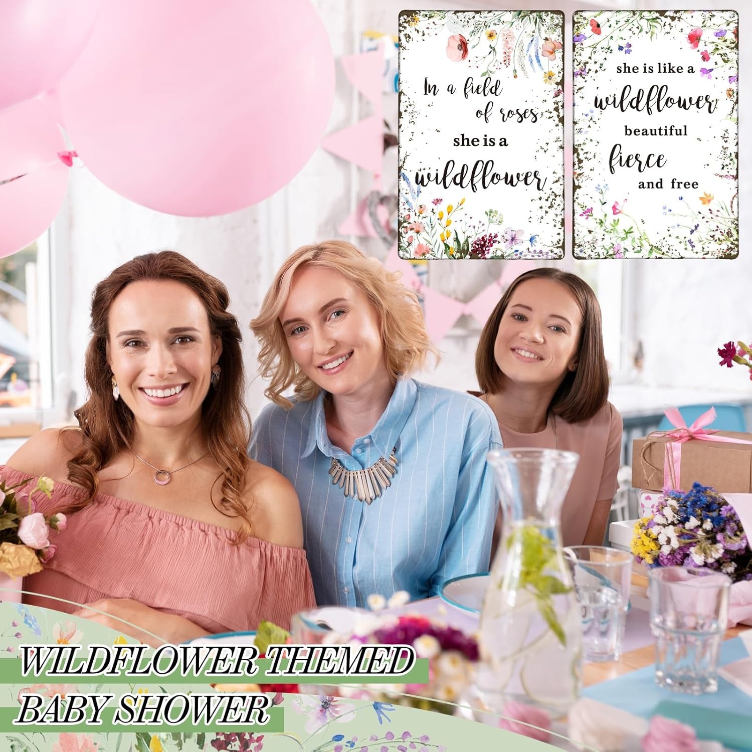 2 Pcs Vintage Wildflower Metal Tin Sign Wild Flower Baby Shower Party Decoration She Is like a Wildflower Beautiful Fierce and Free Funny Tin Sign for Birthday Baby Shower Nursery Decor