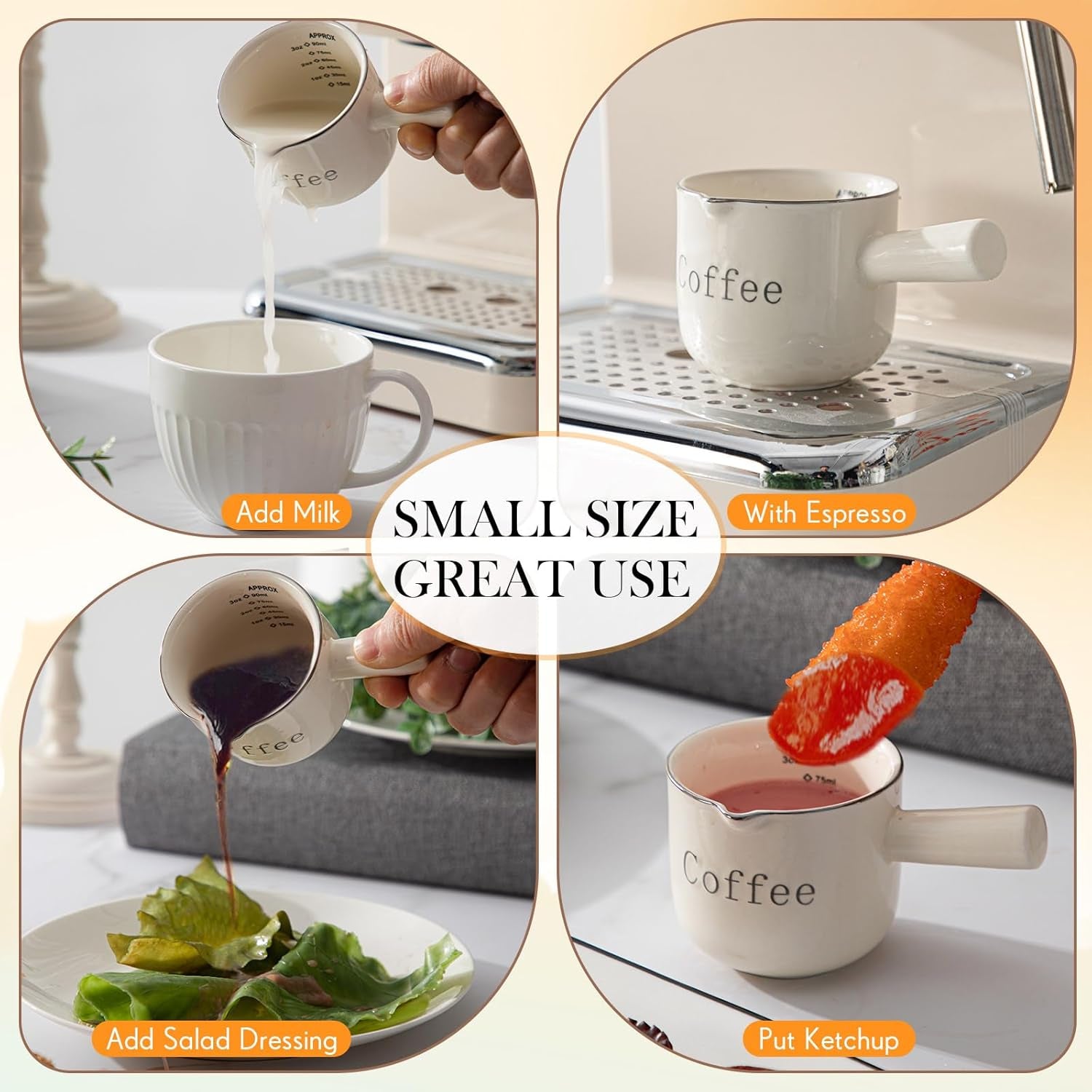 1 Pack Espresso Shot Cups,Ceramic Expresso Measuring Cup with Handle and V-Shaped Mouth,3Oz / 90Ml,Easy to Wash and See the Volume,White,For Coffee Making Frothing Accessories