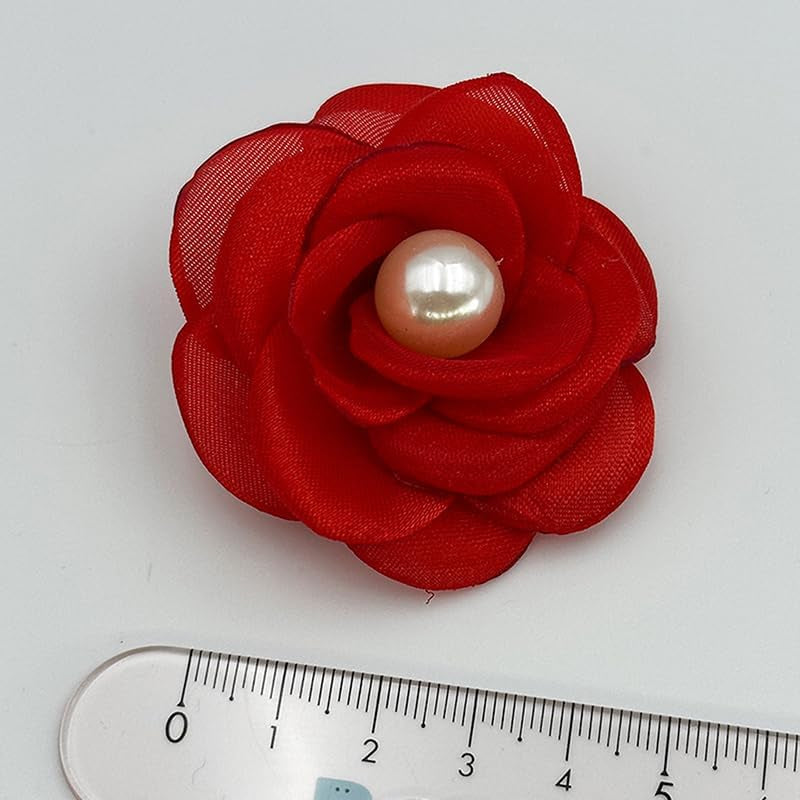 (Red) Gauze and Pearl Burnt Edge Flower Camellia DIY