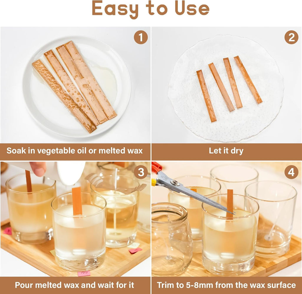 100 Wood Wicks for Candles Making - Smokeless Wooden Candle Wicks Crackling Candle Wax Wood Wick Mechas Para Velas De Cera Candle Making Wicks for Paraffin Candle Soy Wax Candlemaking(50 Sets)