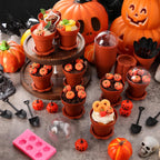 24 Pack Halloween Flowerpot Dessert Cup with Lids and Shovel Spoon Bottom Tray Halloween Cake Decoration Mold Small Flowerpot Cups Dessert Ice Cream Holder for Party DIY Supplies(Pumkin)