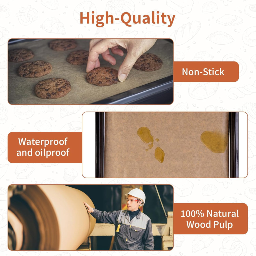 110 Pcs Brown Unbleached Parchment Paper, 10.7 X 13.6In, Precut Baking Paper for Cookies, Bread, Pizza