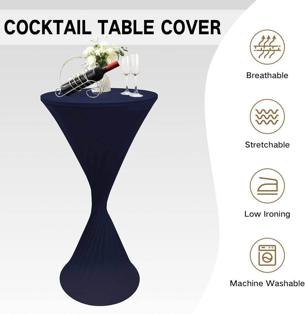 24X43 Inch round Fitted Cocktail Table Cover Navy Spandex Cocktail Table Cloth Highboy Fitted Tablecloth High Top Table Cloths for Party Pub Banquet Bistro