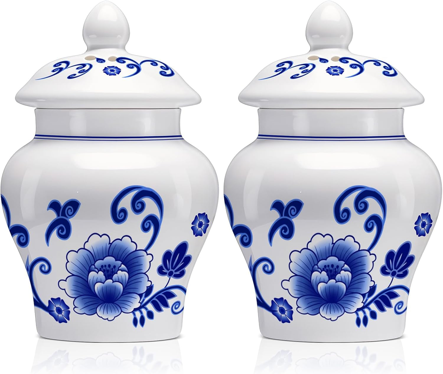 2 Pack Chinoiserie Salt and Pepper Shakers Vintage 3 Inch Mini Blue and White Ginger Jar for Kitchen Restaurant Gifts Decoration