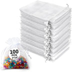 100 White Organza Bags 3''X4'' - Small Organza Sachet Jewelry Gift Favor Bags Drawstring Mesh Bags Valentines Wedding Eid Mubarak Halloween Eve Christmas New Year Party Candy Fruit Wrap Bulk