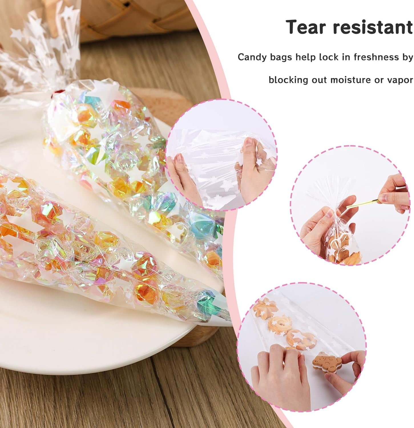 200 Pack Cone Shaped Treat Bags, 6.3X11.8 Inch Medium Transparent Cone Cello Sweet Popcorn Bags with 200 Pieces Ties for Wedding Birthday Party Favor