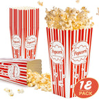 18 Popcorn Boxes Easy Assembly - 46Oz Square Popcorn Bowls Square Buckets Containers Tub Paper Cups Holders Disposable Halloween Carnival Christmas Movie Night Party Individual Servings