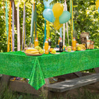 1 Pcs Green Holographic Laser Tablecloth 40" X 108" Christmas Table Cloth Shimmer Shining Plastic Metallic Table Cover for Jungle Safari Wild One Baby Shower Birthday Party Decoration Supplies