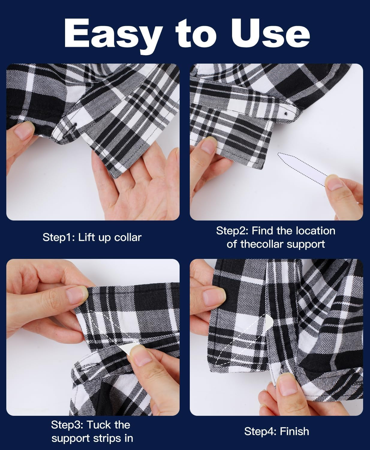 112P Dress Shirt Collar Inserts, White Plastic Collar Stays with Storage Holder, 4 Assorted Sizes Invisible Collar Stiffeners for Men(2", 2.2", 2.5", 2.7")