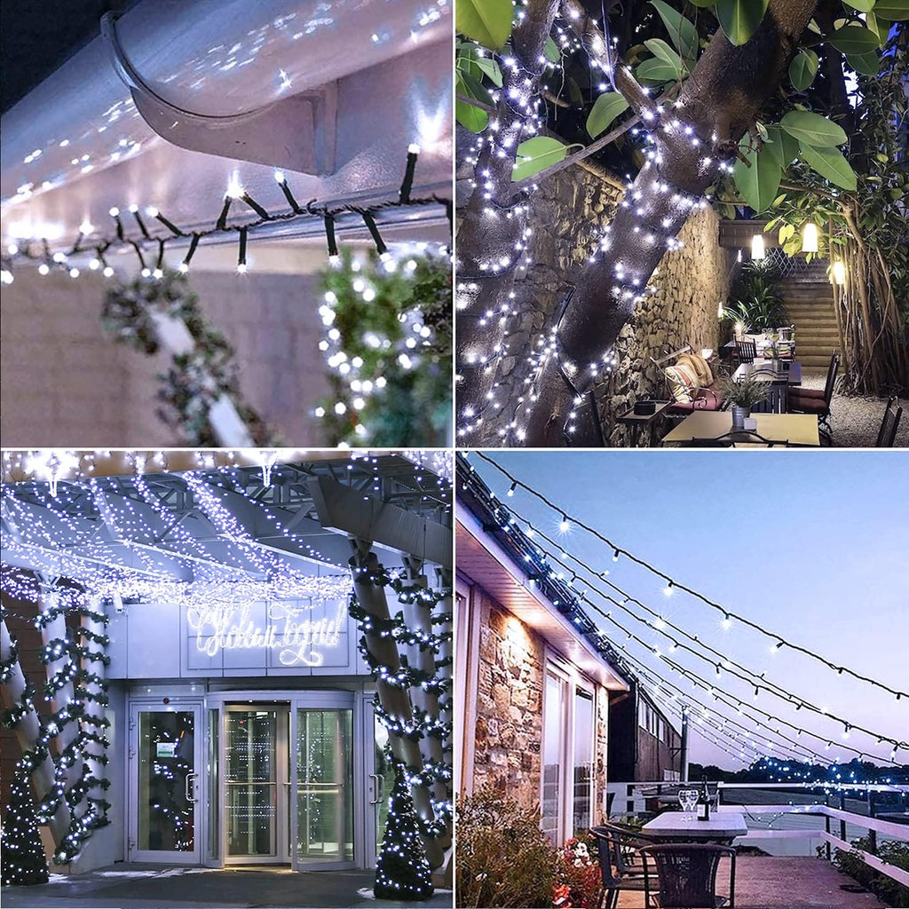 200 LED White Christmas Lights Outdoor, 66Ft Christmas Tree Lights Green Wire, 8 Modes Waterproof Twinkle String Lights Plug in for Xmas Wedding Party Indoor Decoration