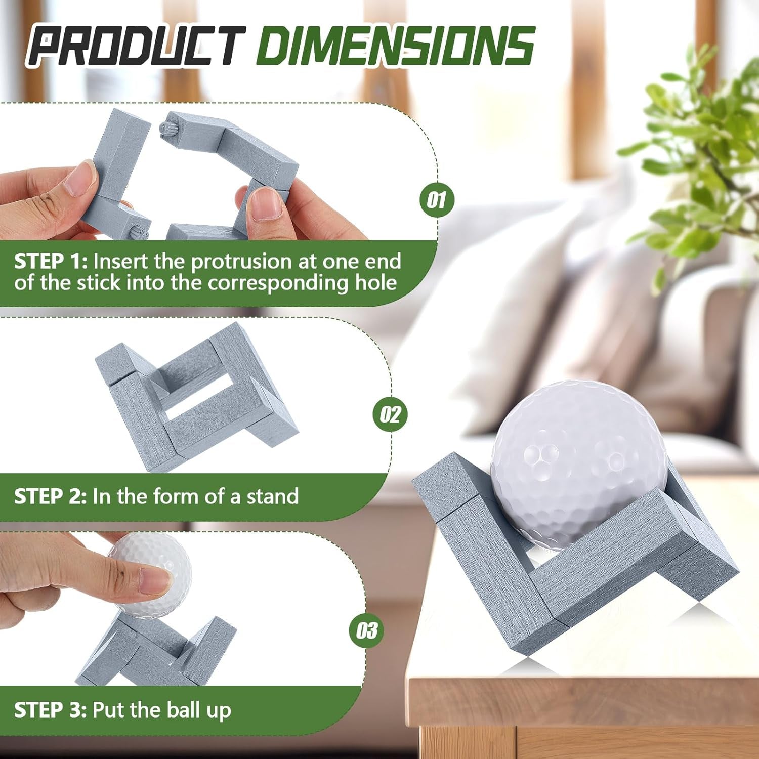 3 Pack Golf Ball Display Stand 1.97 Inch Wooden Golfball Display Case Grey Baseball Rack Holder for Souvenir Collections Tabletop Decor Men Golf Enthusiasts