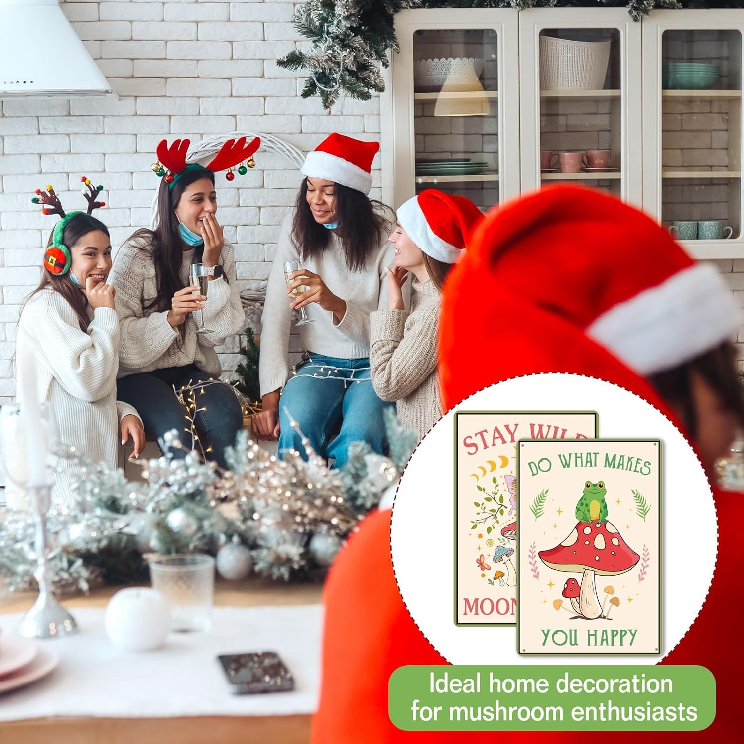 2 Pcs Funny Mushroom Decor Vintage Tin Signs Frog Decor Do What Makes You Happy Sign Stay Wild Moon Child Sign Retro Mushroom Wall Nature Ornament for Bathroom Forest Room, 12 X 8 Inch