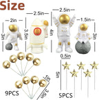 18 Pack Astronaut Cake Topper Set, Outer Space Cake Decoration Astronaut Figurine Rocket Caketoppers with Stars and Pearl Balls for Christmas Astronaut Themed Party Kids Birthday Tabletop Decor(Gold)