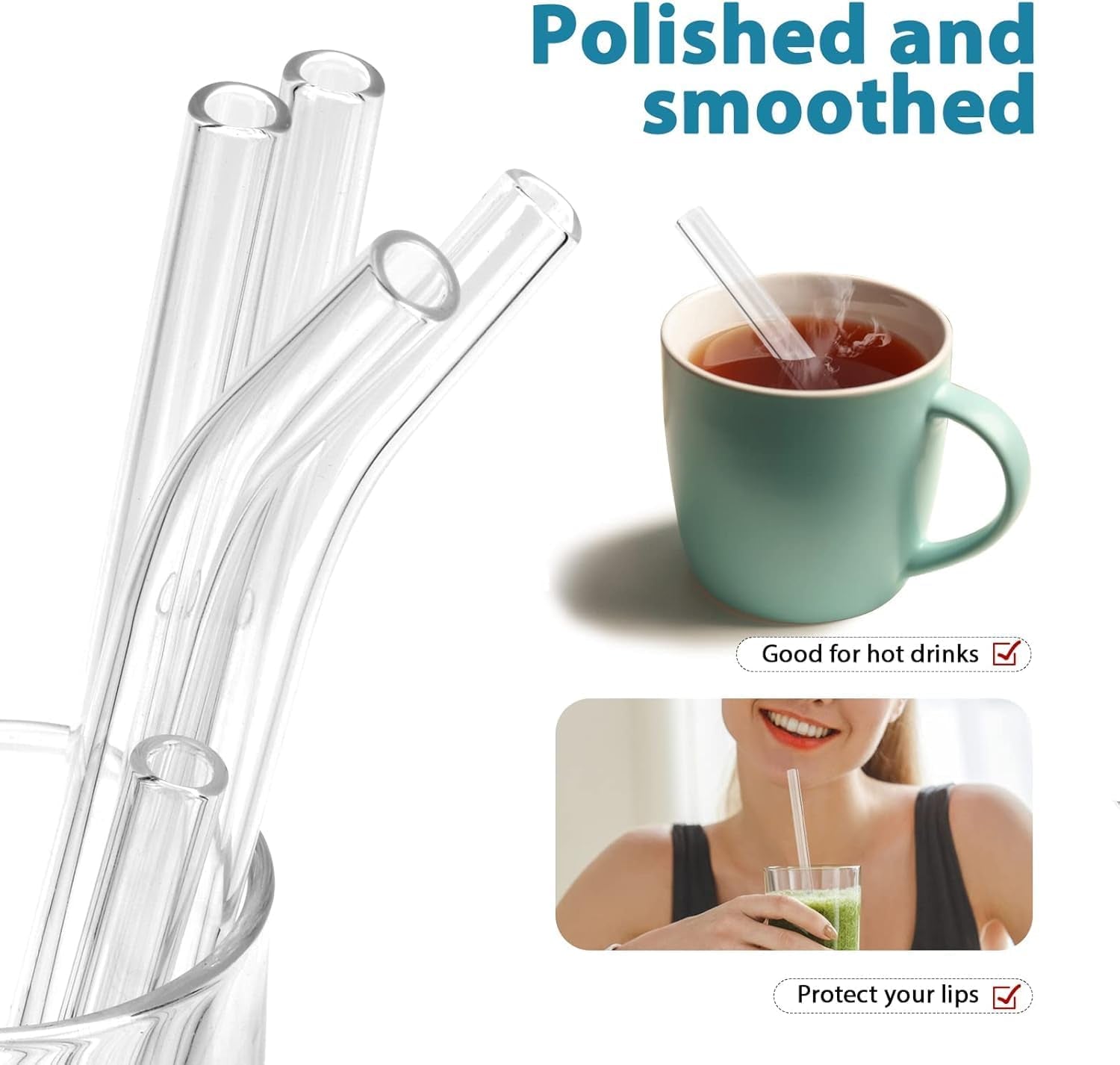 20 Pack Reusable Glass Straws,6 Straight and 4 Bent and 6 Short Glass Straw with 4 Brushes,Perfect for Cocktail, Smoothies, Juice, Milkshakes(8.5''/5.9''×10Mm)