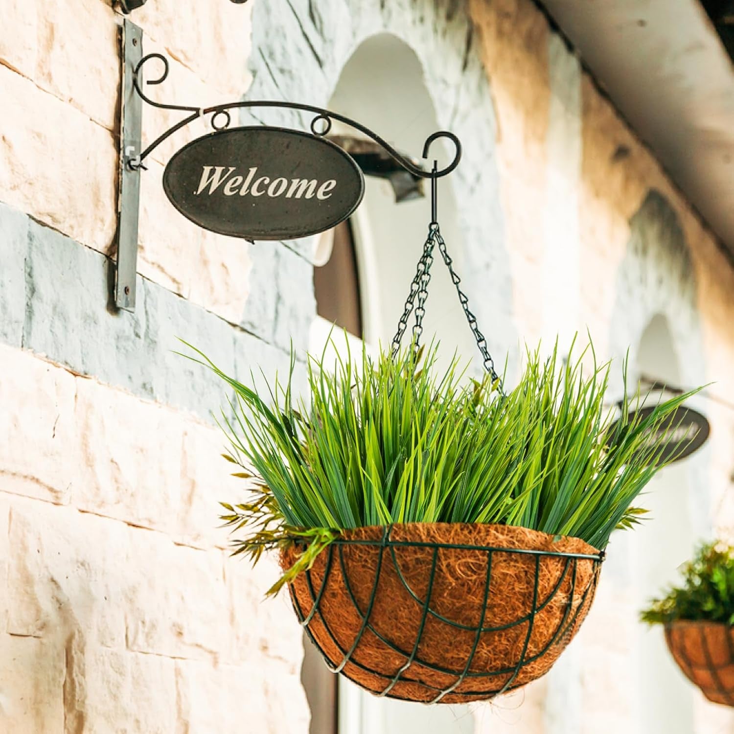 10 Artificial Grass Plant Outdoors - Faux Fake Wheat Grass Decor UV Resistant Outdoor Plants Plastic outside Weed Plant Artificial Greenery for Porch Decorative