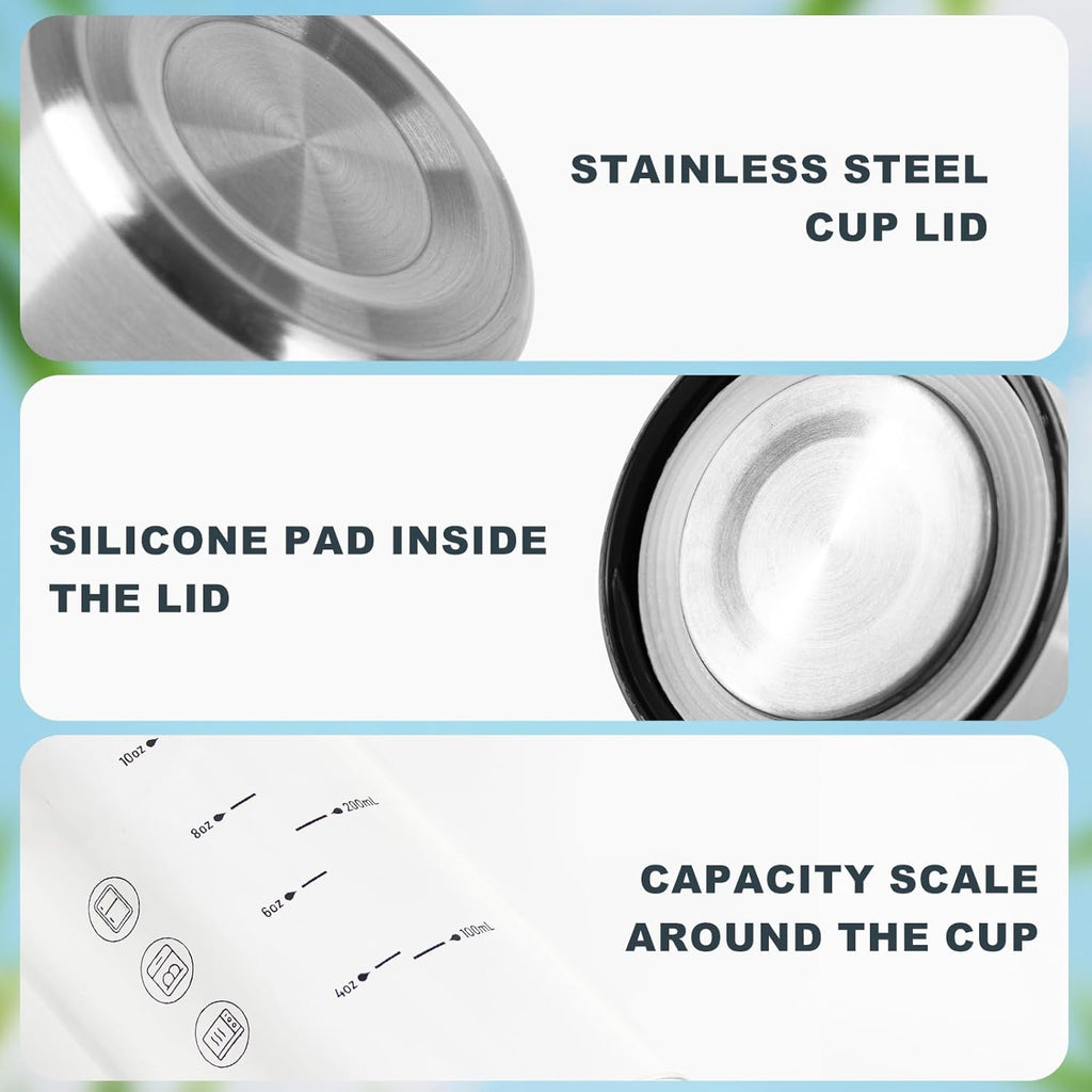 12 Oz Glass Bottles with Lids, 4 Pack Glass Juice Bottles, Reusable Water Bottle for Juicing, Stainless Steel Lids Juicer Bottles, Leakproof, BPA Free