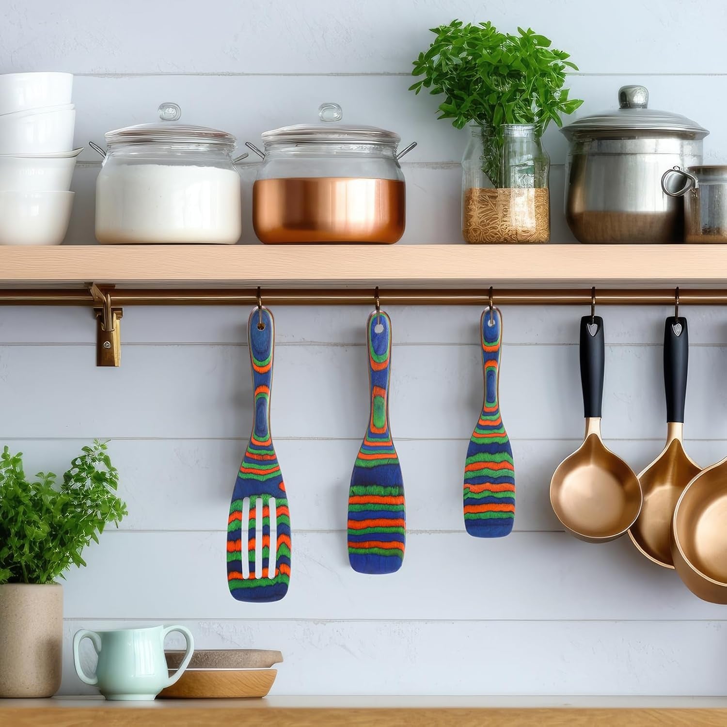 3 Pcs Wooden Spoons for Cooking Pakkawood Kitchen Utensils Set Wooden Cooking Spurtles Wood Serving Spatula Spoon Safe for Christmas Non Stick Cookware Housewarming Kitchen Souvenir Gift