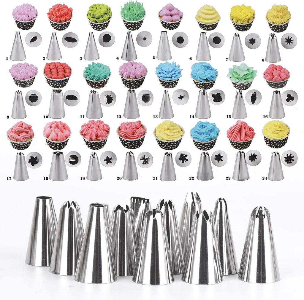 200 Pcs 12 Inch Piping Bags & 24 Tips Set, Cake Decorating Kit with Frosting Tips | Anti-Burst Pastry Bag, Scrapers & Couplers for Baking, Cupcakes, Cookies‌