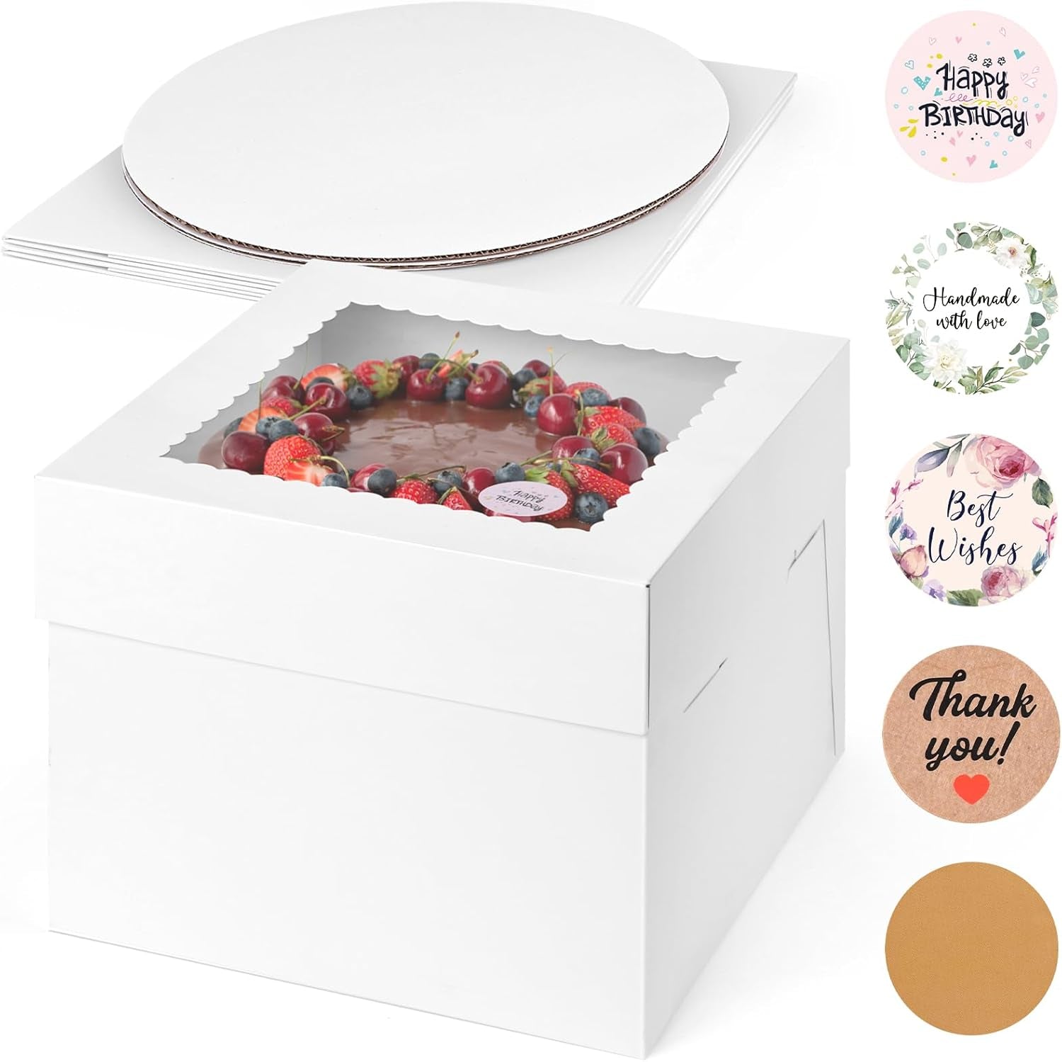 2 Pack Cake Boxes, 10X10X8 Inches Cake Containers with Window, White Bakery Boxes with Lids for Birthday Party Wedding