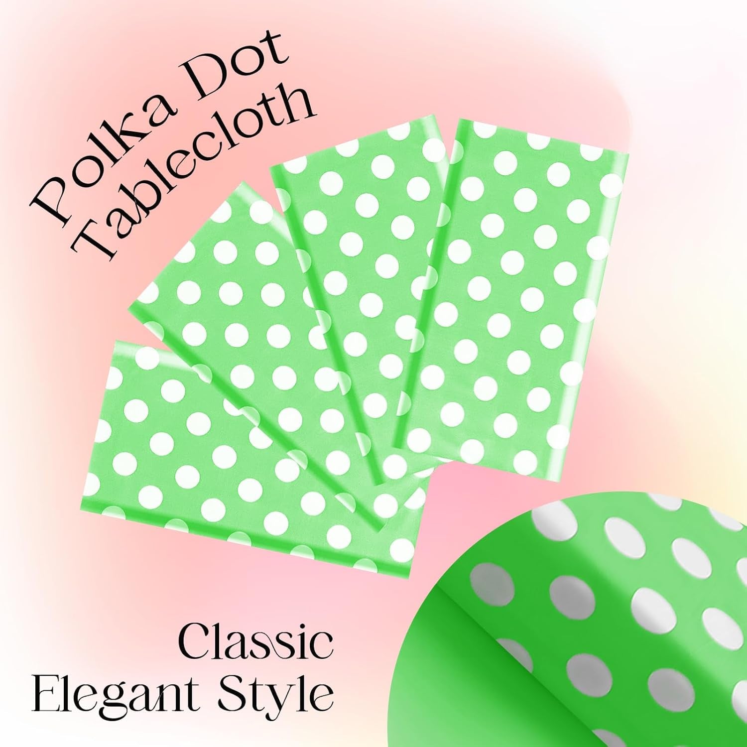1 Piece Lime Green Polka Dot Rectangle Tablecloth - 54X72“ Decorative & Stain Resistant Table Cloth with Polka Dot Pattern, Table Cover for Dining Table, Buffet, Wedding, Camping, Party & Wedding