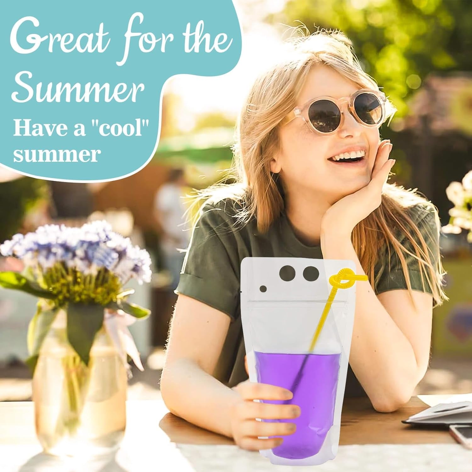 100 Drink Pouches with Straws Individually-Wrapped - 17Oz Juice Drink Pouches Adult Clear Plastic Halloween Blood Bag Reusable Liquid Smoothie Party Hot Weather Cooling