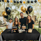 1 Piece Black Foil Tablecloth 54 * 72Inch Birthday Graduation Halloween Party Table Cloths Plastic Waterproof Disposable Table Cover for Halloween Neon Anniversary Party Supplies