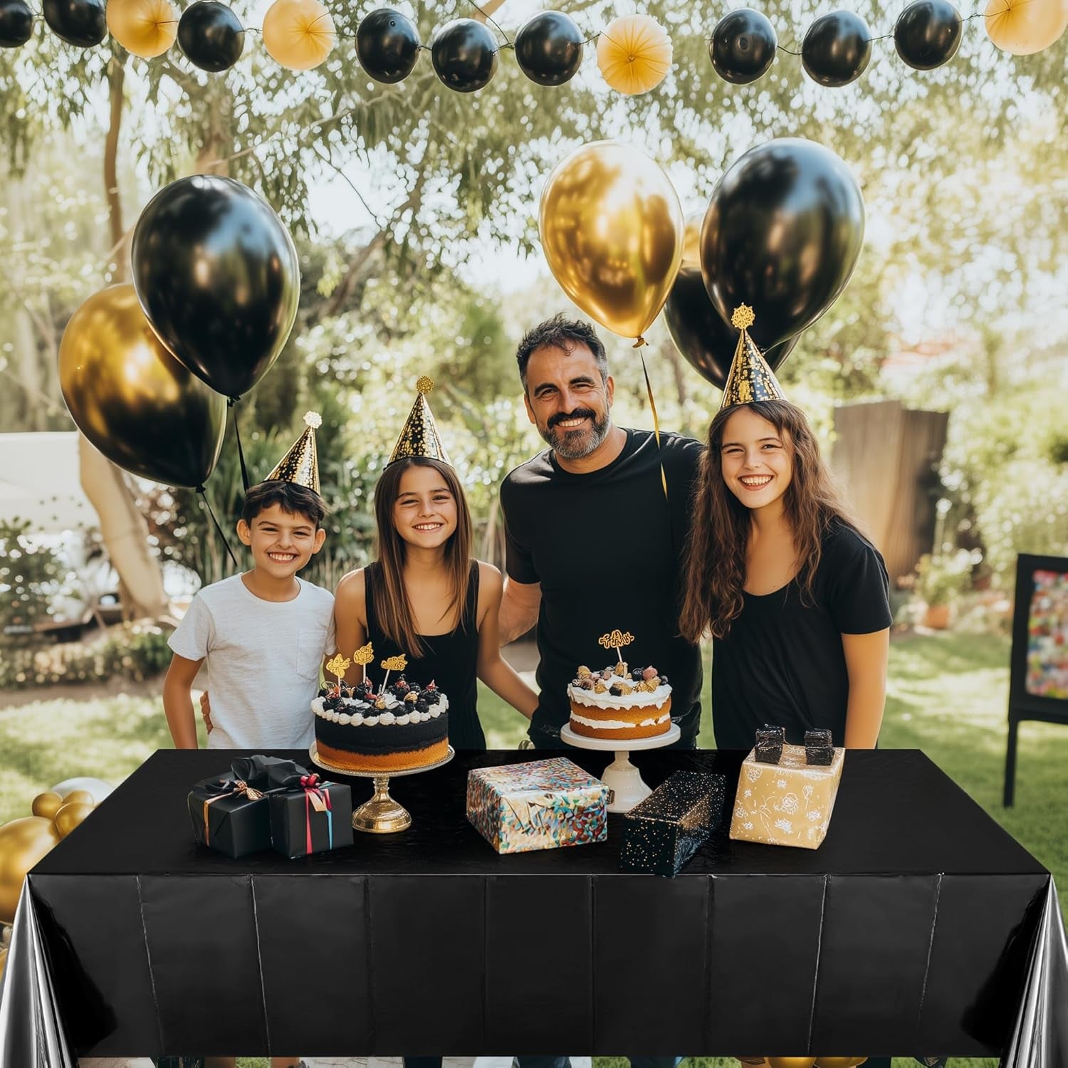 1 Piece Black Foil Tablecloth 54 * 72Inch Birthday Graduation Halloween Party Table Cloths Plastic Waterproof Disposable Table Cover for Halloween Neon Anniversary Party Supplies