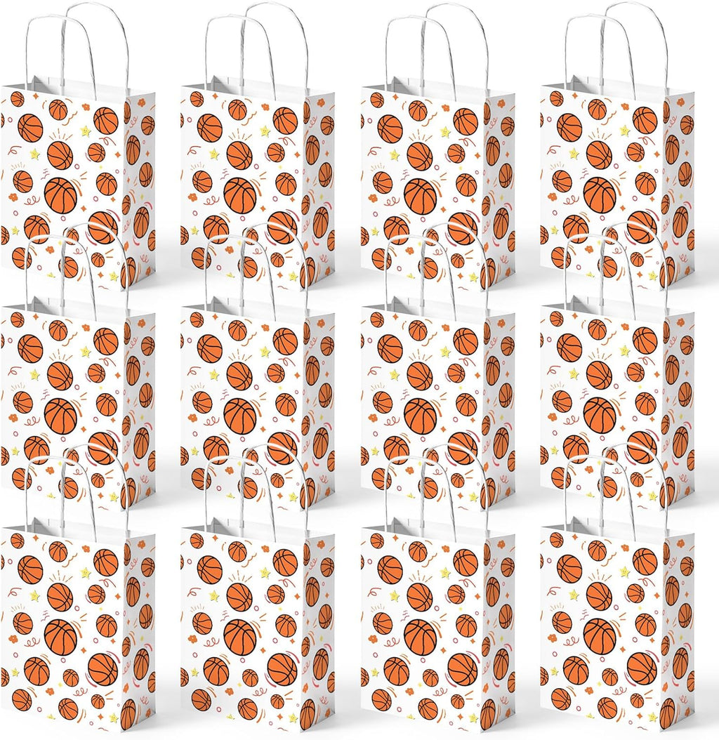 24 Pack Gift Bags, 5.5" X 2.8" X 8" Basketball Party Favor Bags with Handles for Sports Themed Party Girls Boys Birthday Decoration