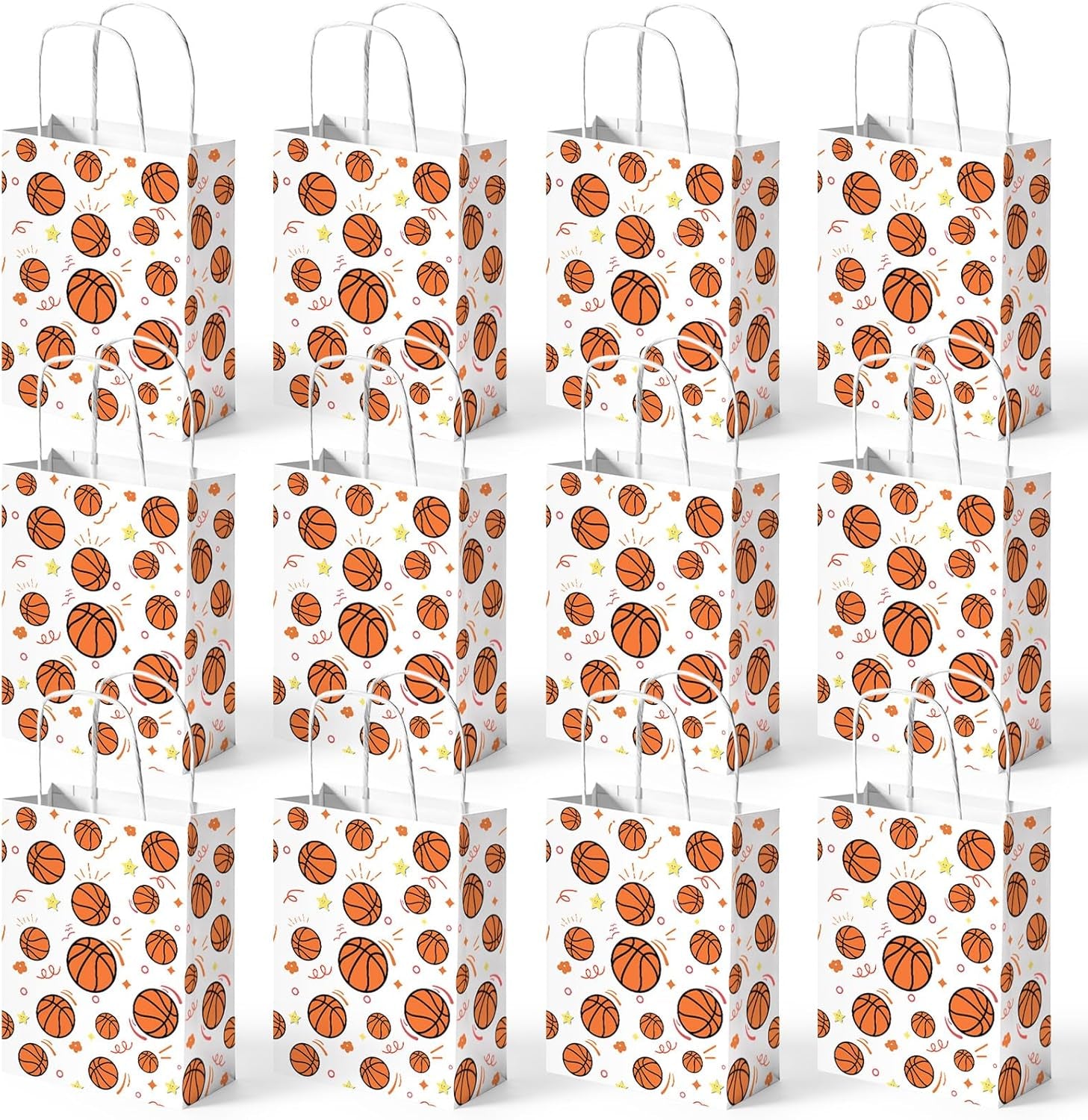 24 Pack Gift Bags, 5.5" X 2.8" X 8" Basketball Party Favor Bags with Handles for Sports Themed Party Girls Boys Birthday Decoration