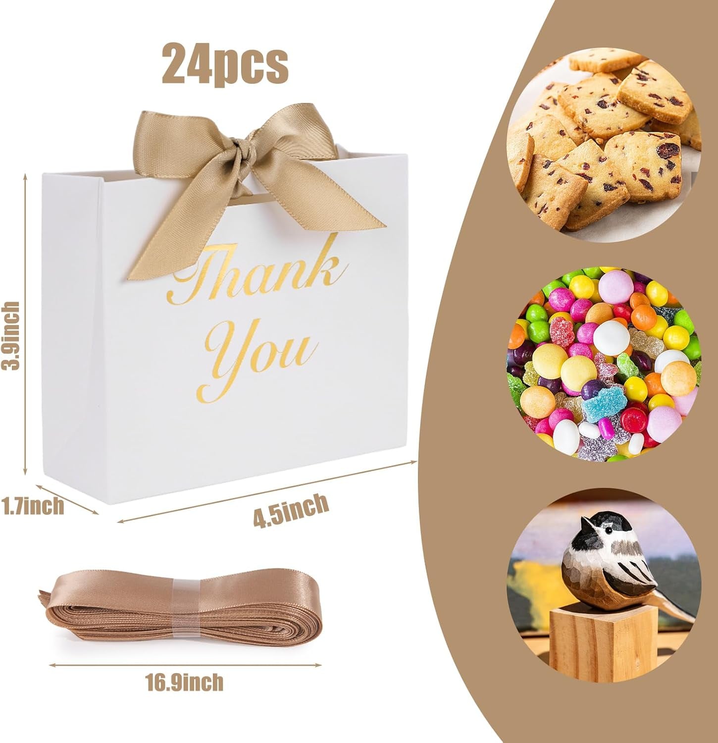 24PCS Thank You Gift Bags,White Party Favor Bags with Bow Ribbon Mini Candy Boxes for Wedding Bridal Baby Shower Birthday Party