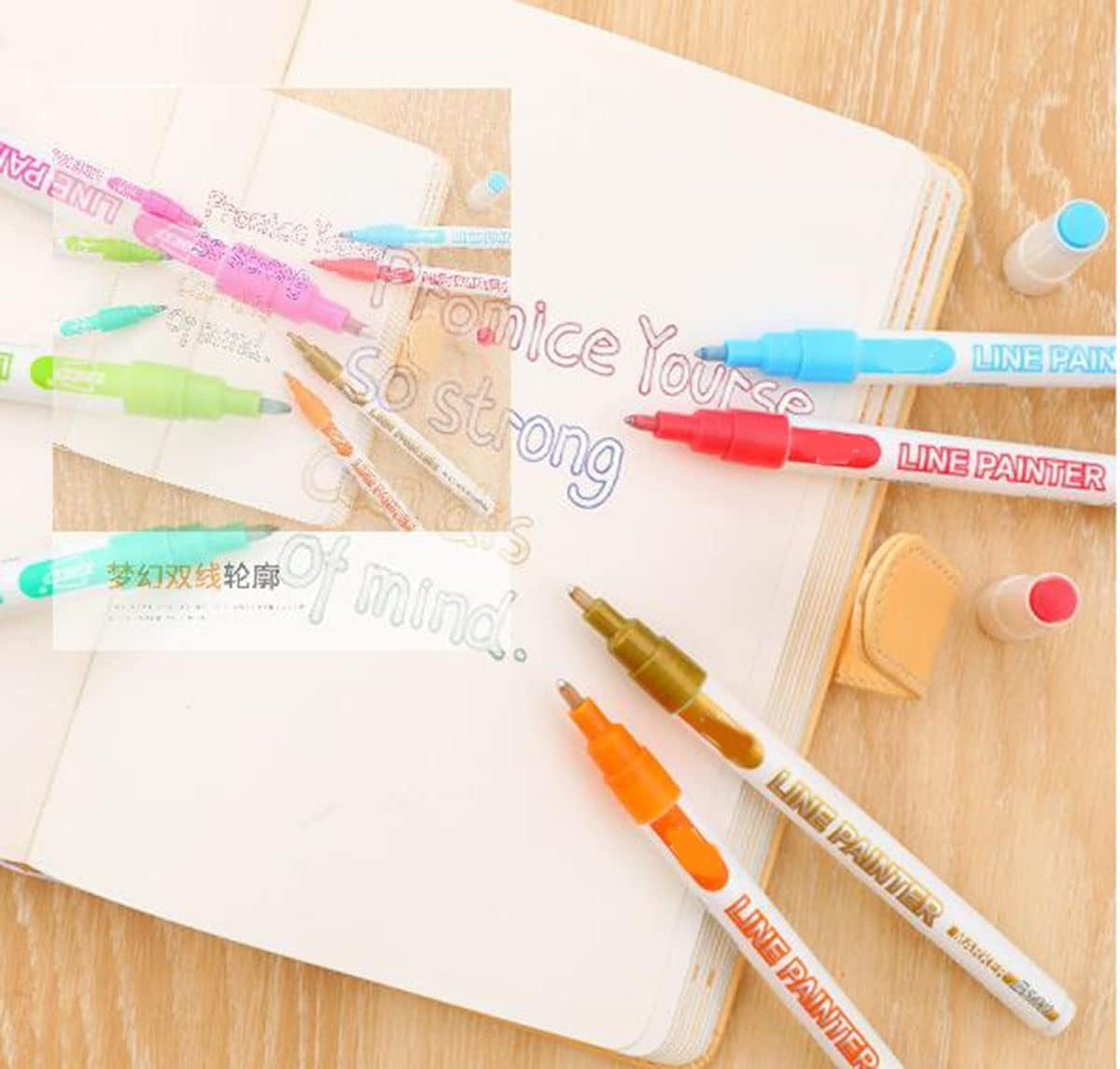 12Pcs Doodle Dazzlingly Markers, Outline Metallic Markers Double Line Pens Permanent Markers Pens for Art, Drawing, Greeting Cards,Rock Painting, Kid Journal, Metal, Wood Ceramic, Glass