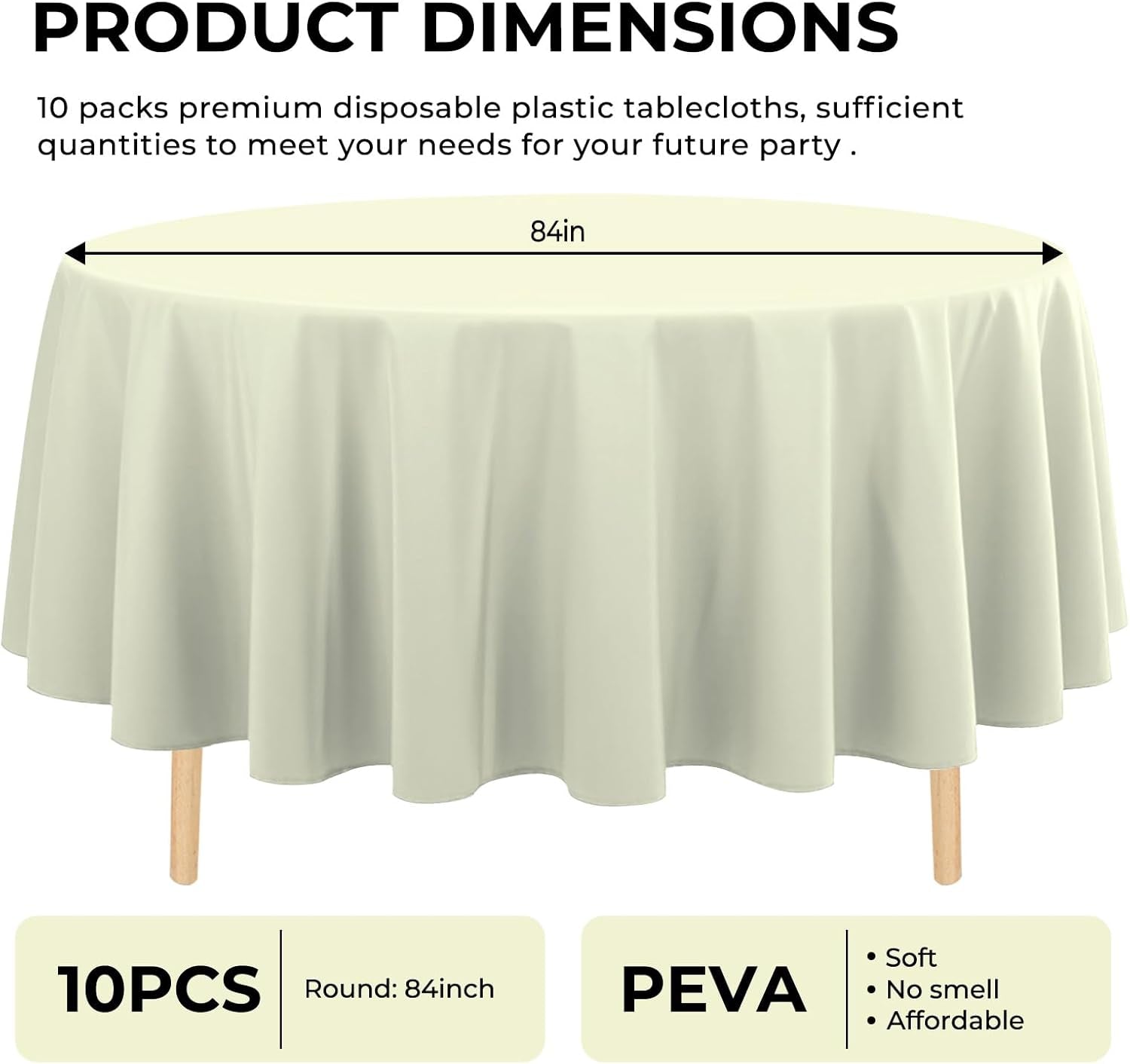 10 Pack Premium Disposable Plastic Tablecloth 84" round Table Cover for Birthdays Weddings Christmas Anniversary Buffet Table (Beige)