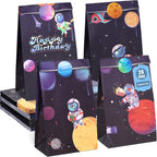 24 Pack Party Favor Bags with Stickers, 4.7" X 3.1" X 8.7" Outer Space Theme Goodie Treat Bags Bulk for Kids Birthday School Events Gift Packaging Supplies