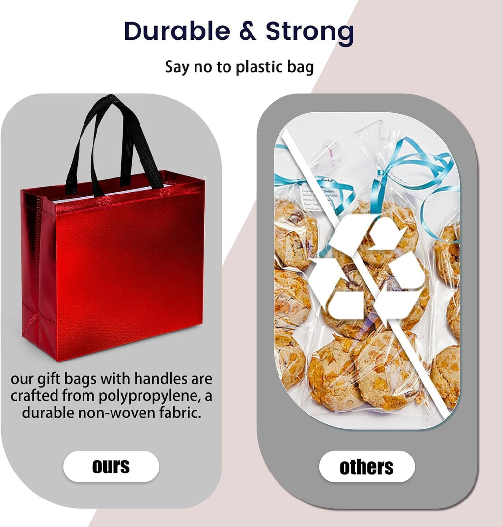 12PCS Reusable Gift Bags, 12.6"X5"X11" Large Party Favor Bags with Handles, Blue Green Purple Red Teal Rose for Christmas Birthday Wedding