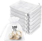 100PCS Organza Bags 4"X6" - Small Organza Sachet Jewelry Gift Favor Bags Drawstring Mesh Bags Gifts Valentines Wedding Eid Mubarak Halloween Eve Christmas New Year Party Candy Fruit Wrap Bulk White