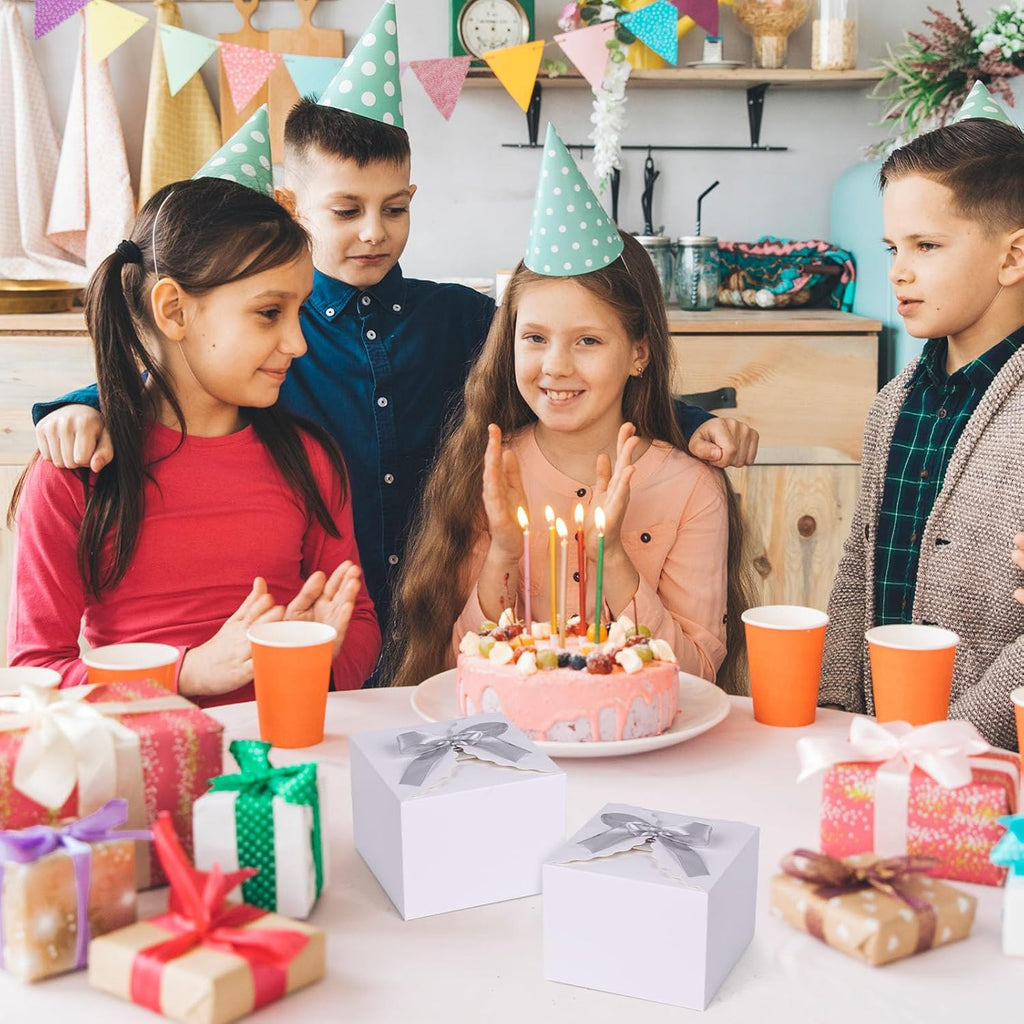 10PCS Gift Boxes with Ribbon, Small White Candy Box Paper Treat Boxes for Wedding Cookie Chocolates Small Gifts