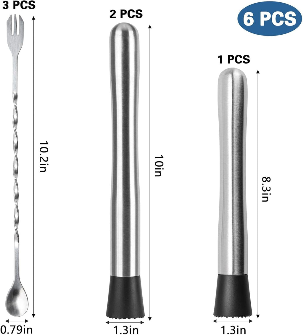 10" & 8" Cocktail Muddlers, Stainless Steel Muddler with 3 Pcs 10 Inch Mixing Spoon for Lemonade Mojitos Fruit Drinks