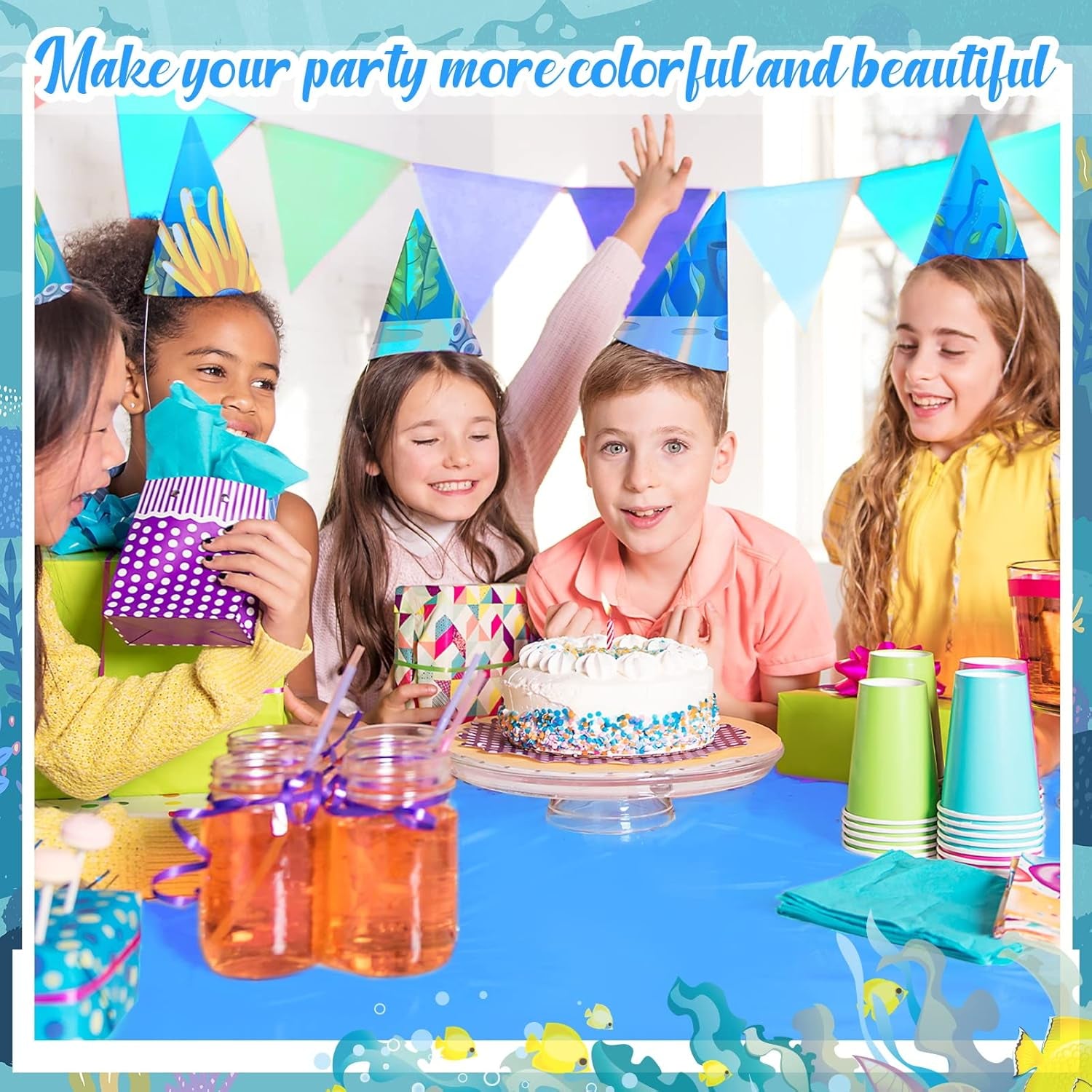 12 Pcs Ocean Tablecloth Disposable Plastic Tablecloth Waterproof Table Cover for Rectangle Sea Table Cover for Surf Ocean Pool Party Birthday Decor, 54 X 108 Inch, Lake Blue, Sky Blue, Dark Blue