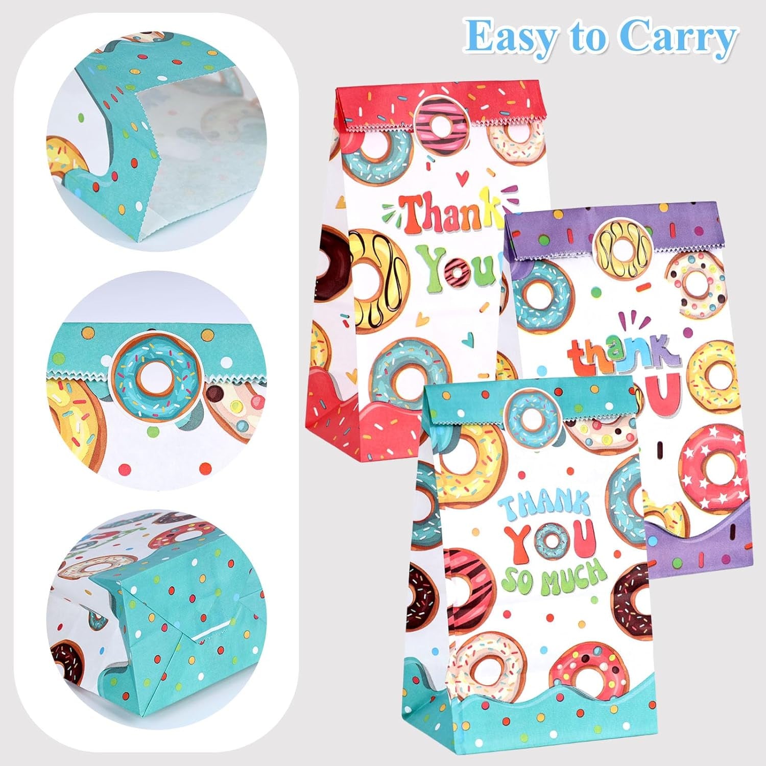 24PCS Donut Party Favor Bags, Paper Gift Bags Goodie Bags with Stickers Candy Bags for Kids Birthday Party
