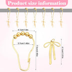 12 Pcs Gold Bow Knot Shower Curtain Hooks Rustproof Metal Decorative Bow Knot Shower Hangers Bulk Glide Curtain Rings for Bathroom Bedroom Living Room Decor