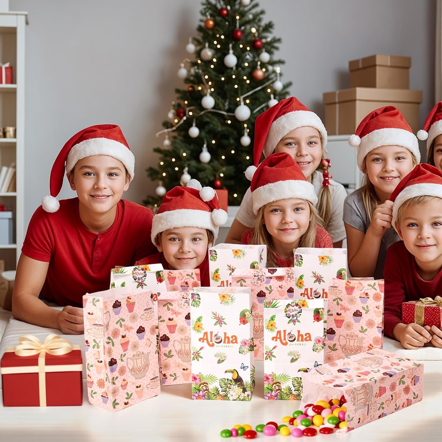 24PCS Tea Party Favor Bags, 4.7"X3.1"X8.7" Small Paper Gift Bags with Stickers for Birthday Parties, Wedding, Baby Shower, Goodie Treats