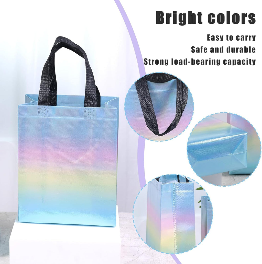 15PCS Iridescent Gift Bags with Handles, 8"X4"X10" Reusable Party Favor Bags Bulk for Christmas, Birthdays, Weddings, Goodie Treats