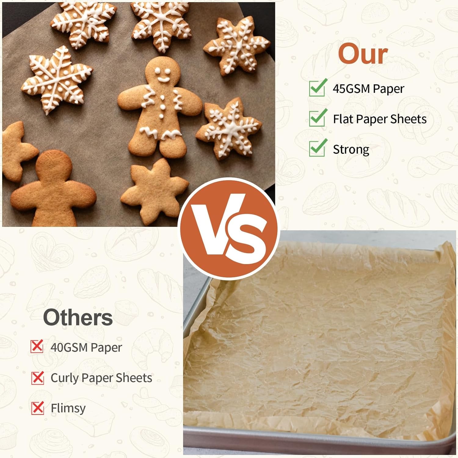 110 Pcs Brown Unbleached Parchment Paper, 10.7 X 13.6In, Precut Baking Paper for Cookies, Bread, Pizza