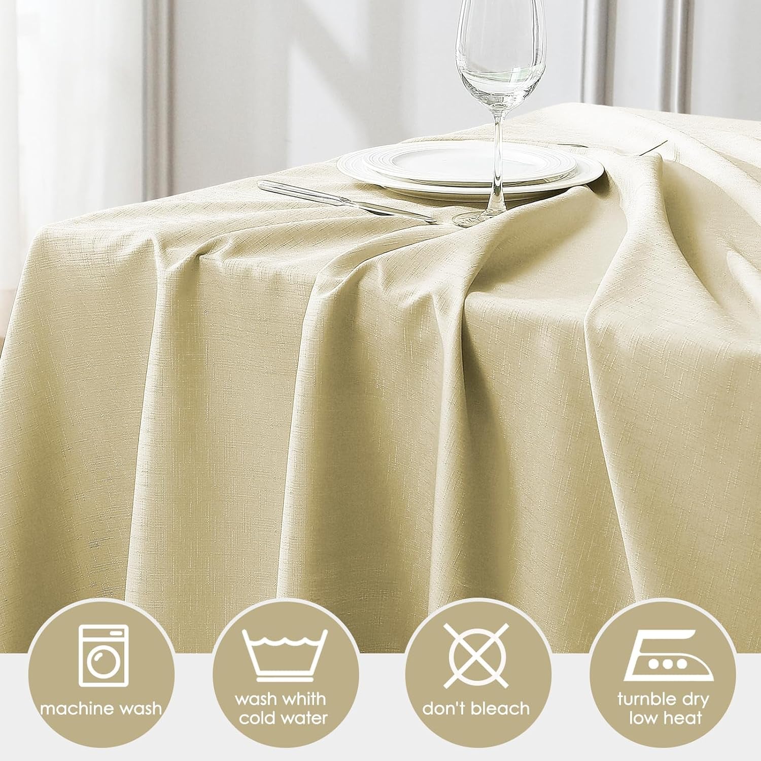 1 Pack 52 * 70Inch Rectangle Tablecloth Linen Textured, Waterproof and Stain Resistant Table Cloth Dining Table Cover for Kitchen Dinning Party Banquet Rectangular Tabletop Decoration(Beige)