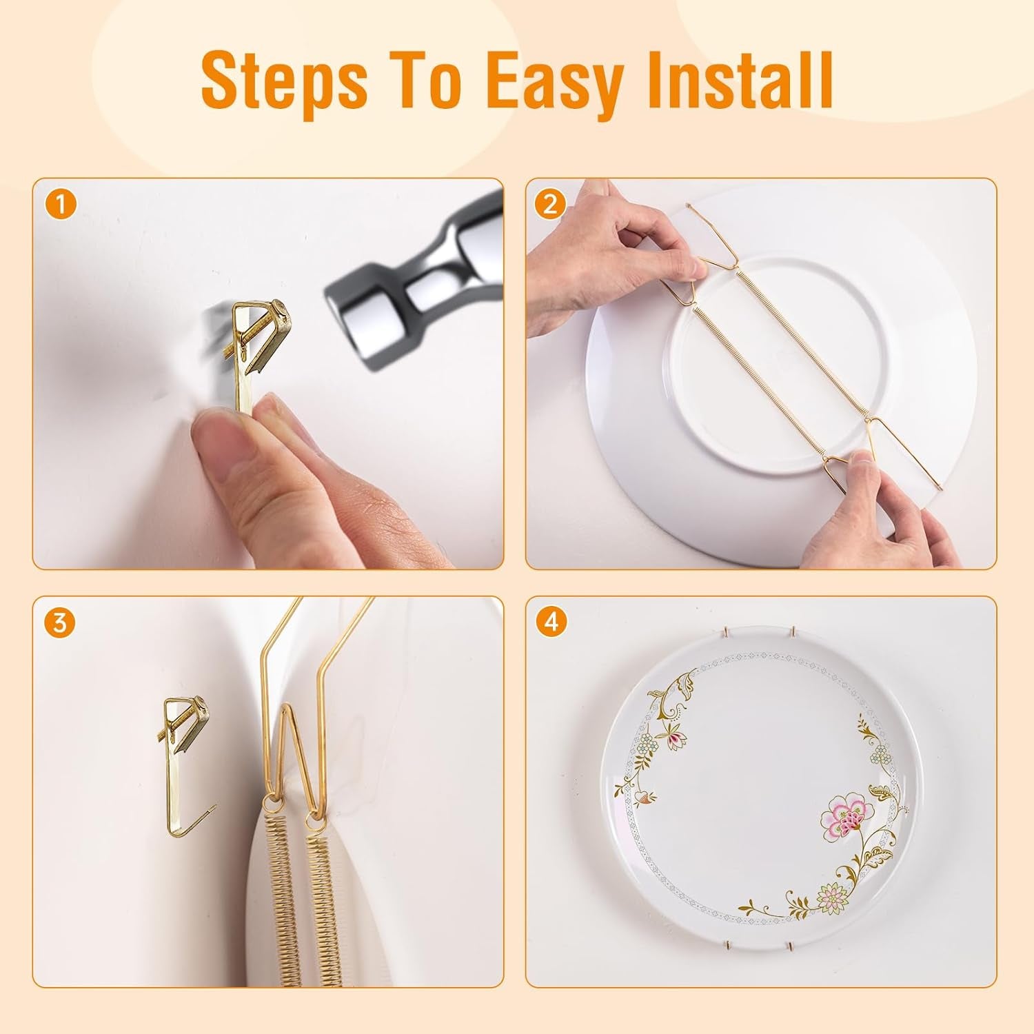 1 Pack Plate Hanger for the Wall, 16–20 Inch Large Decorative Plate, Stainless Steel Invisible Heavy Duty Spring Plate Holder with Wall Hook, Secure Display for Platters and Collectible Plates